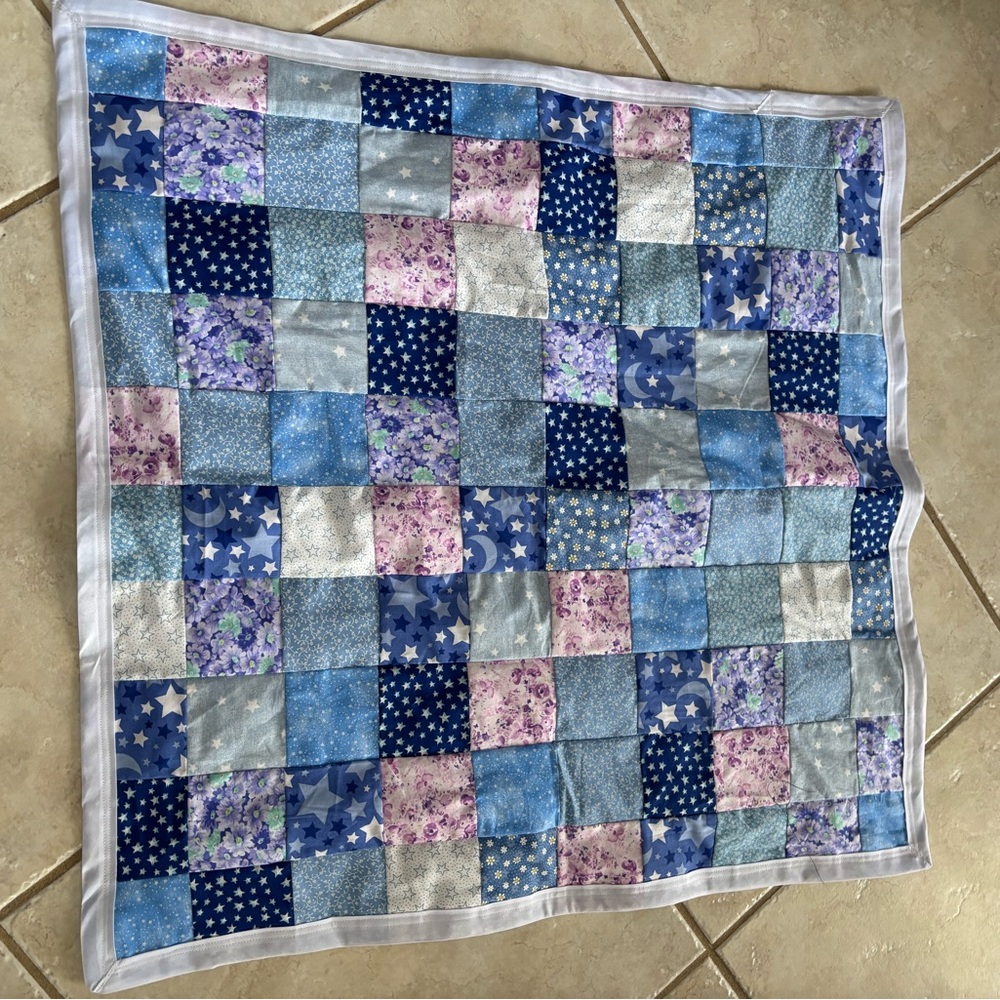 Homemade/handmade baby drag-around blankie/quilt. Approximately 30 x 30
